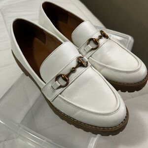 A New Day Stylish White Loafers with Gold Buckle